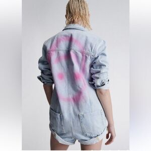 One Teaspoon Cargo Prophecy Romper Denim Painted Smiley Face size Small